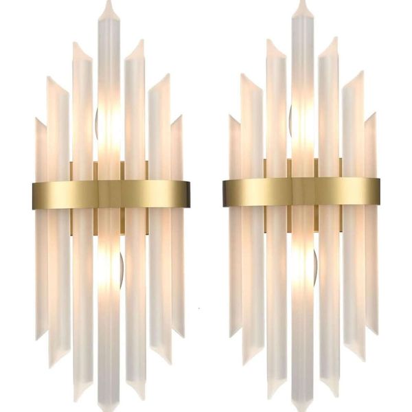 Holkirt Modern Gold Wall Sconces Set di lampadario a parete a 2 luci a 2 luci per pareti per il soggiorno cucina delle scale del corridoio con vetro smerigliato E12