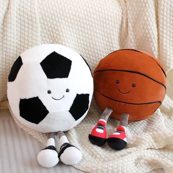 Kawaii Creative Basketball Doll Plush Toy Futebol Football Pleushie Pillow Brinquedos de bola de pelúcia para crianças Decoração de casa 240426