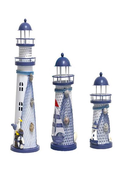 Средиземноморский стиль светодиодный маяк Железная статуэтка Ностальгические украшения океанские якорь для домашнего стола.