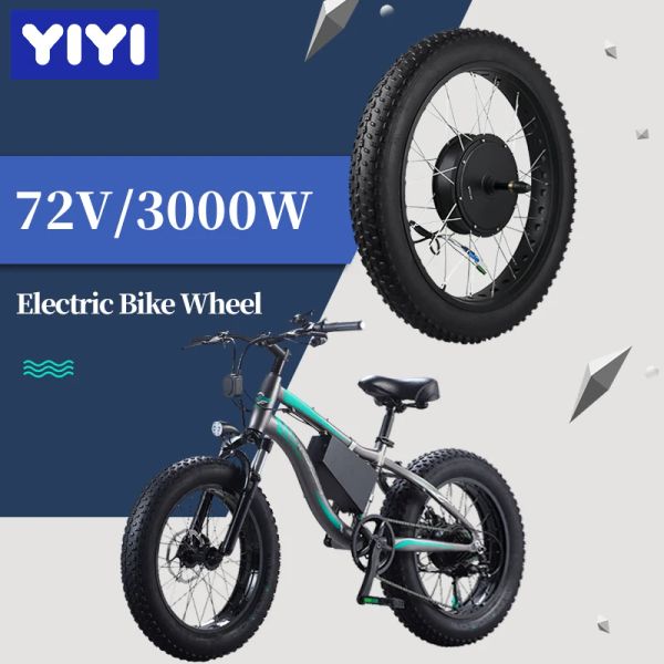 Parte da roda elétrica Roda de bicicleta elétrica 72V 3000W Rodas de bicicleta gordura 20in 26in Cubra do motor Motor Biciche Kit Vista traseira com pneu 6370km/h