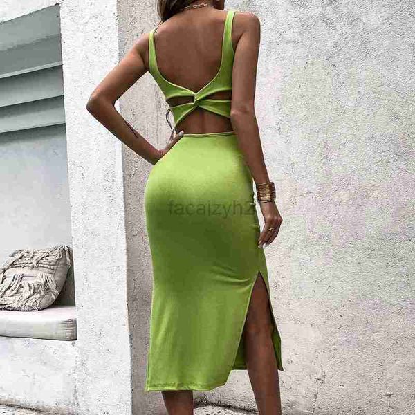 Vestidos casuais básicos vestido de grife primavera/verão feminino de costas abertas e fit slim fit wrap modern comprimento de comprimento de tanque de tampo de temperamento vestido