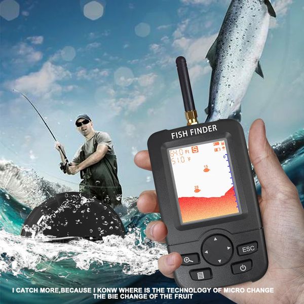 Smart Wireless Sonar Alert Alert Fish Finder Underwho Echo Detector de pesca SERIDOR Finderblack de peixe portátil e vermelho 240422