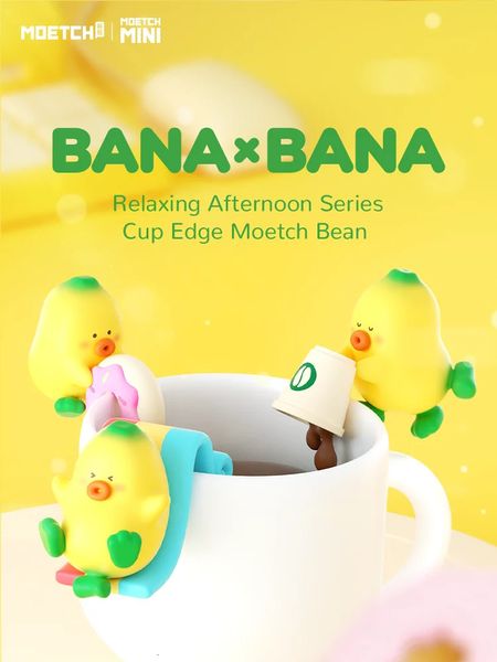 Moetch bandaxbana yavaş öğleden sonra serisi fincan kenar fasulye mini süslemeleri kawaii kör kutu anime figürü hile veya tedavi 240422