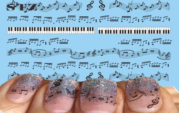 Fogli integrali da 1 fogli unghie Black Music Note Stamping Nails Fai da te Donne Women Art Adesivo Strumenti tatuaggi tatuaggi New4885762