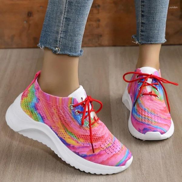 Scarpe casual Comemore donna allacciata scarpa sportiva Sneakers a maglie di moda comoda per donne 2024 Tennis a maglieria autunnale