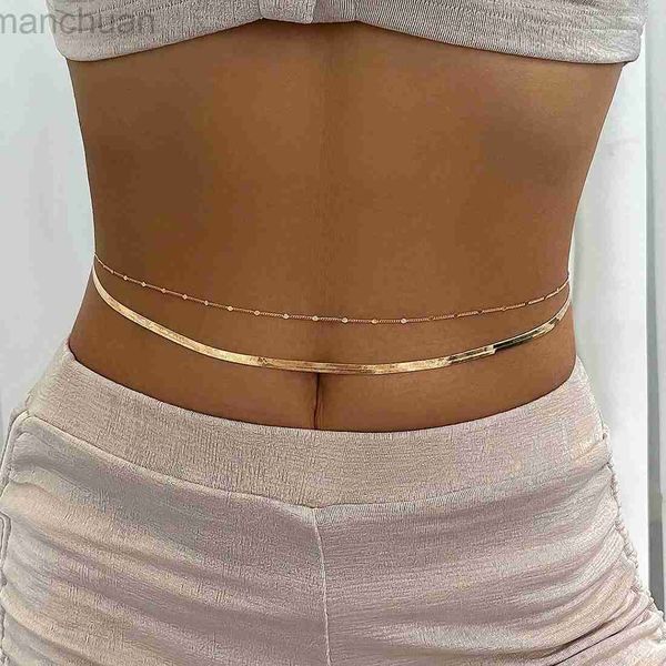 Taillenkettengürtel Ingemark 2pcs Boho sexy flache Schlangenkette Taillengürtel für Frauen Sommer Beach Bikinis Rave Body Schmuck Y2K Accessoires Geschenk D240430