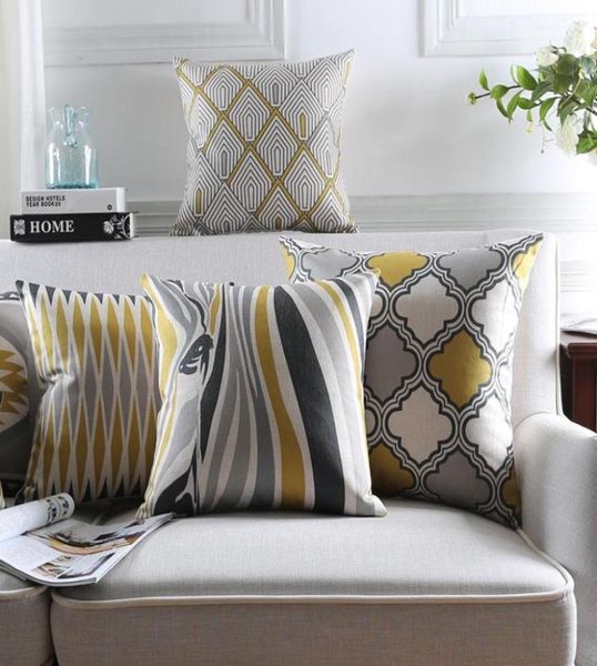 Cover cuscino in stile scandinavo Decorazione per la casa Cuscini decorativi geometrici Caspetti di tiro zebra Case di cuscinetti grigio giallo 77724587