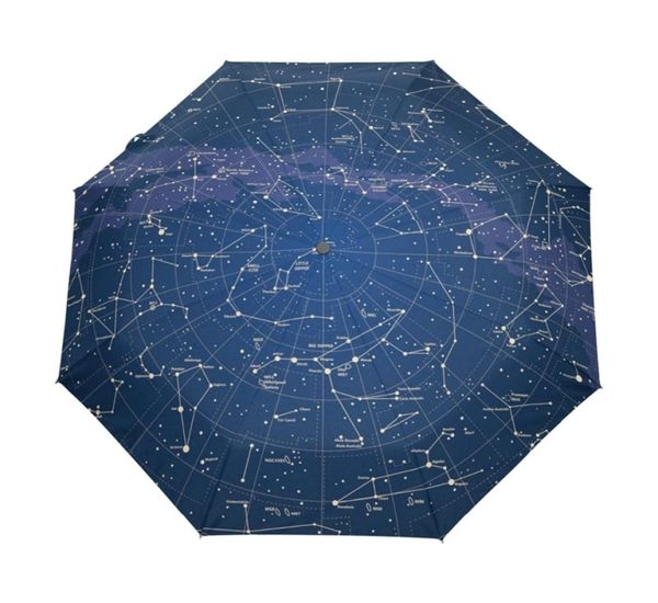 Yaratıcı 12 Yıldız Haritası Yıldızlı Gökyüzü Şemsiye Yağmur Kadınları Otomatik Üç Katlanır Parasol Parapluie 2204269937713