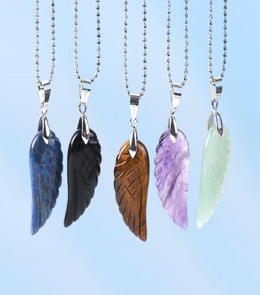 CSJA New Summer Beach Jewelry Angel Pendant Pendant Natural Gemstone Butterfly Collece Obsidian lapis lazuli Unisex Collier Corea ST6192790