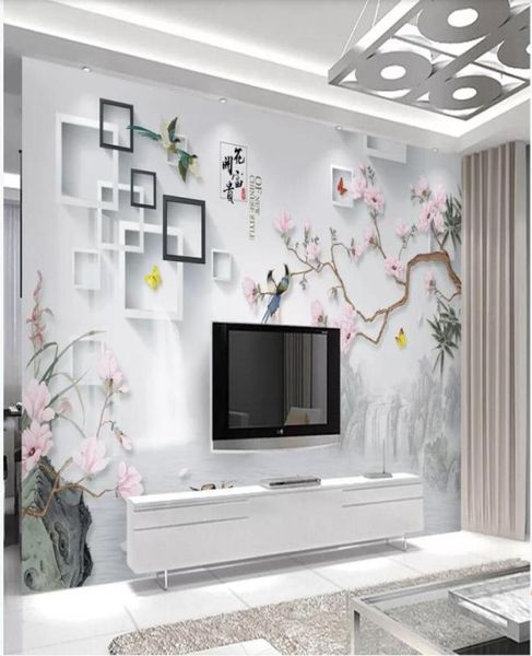 WDBH 3D PO Wallpaper Custom Mural Mural Chinese Style Handlackierte Blumen und Vögel Dekor Wohnzimmer 3d Wandgemälde Tapete für W9295014