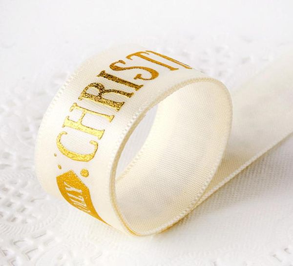 Feliz Natal Ribbon Branco Espuma dourado 20mm Lidgura Polyester Ribbon Spot Box Packaging