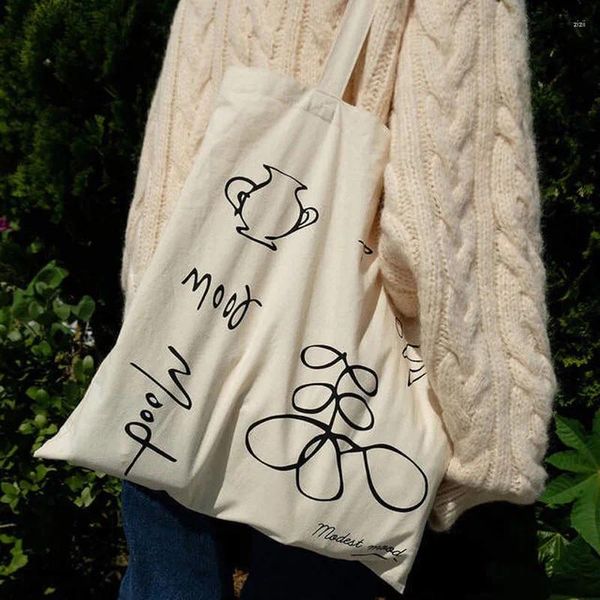 Sacchetti per la spesa da donna tela spalla borse spalla corea in cartone animato stampa in cotone stoffa di cotone grande shopper femmina borse da spiaggia