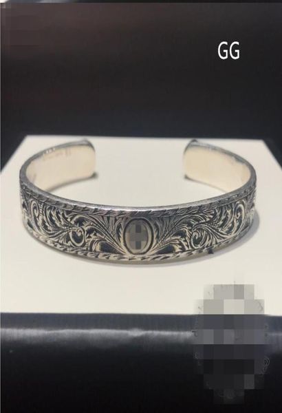 2020 Vintage Carving Flower 925 Sterling Silber G Armbänder Luxus runde Manschette Designer Wolf Bangle Männer Frauen Schmuck Liebhaber Geschenk8877811