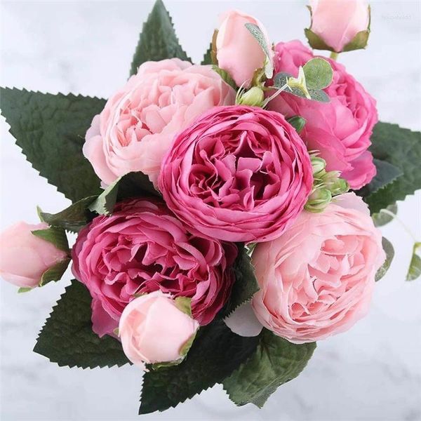 Dekorative Blumen Rosenstrauß gefälschte Blumenhochzeitsfeier Home Dekoration Simulation Ein Haufen 5 schön