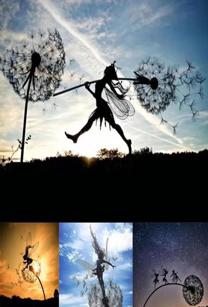 Favor Favor Favor De Decoração de Fadas do Jardim Dandelions Metal Elf Silhouette Ornament for Yard Art Decor Decoração Paisagem Escultura 3008606