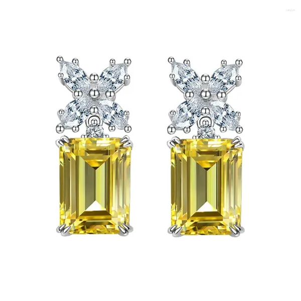 Modelli di orecchini a perno di auto rettangolare piatto 7 da 9 mm diamante giallo per donne 925 argento sterling piccolo e versatile