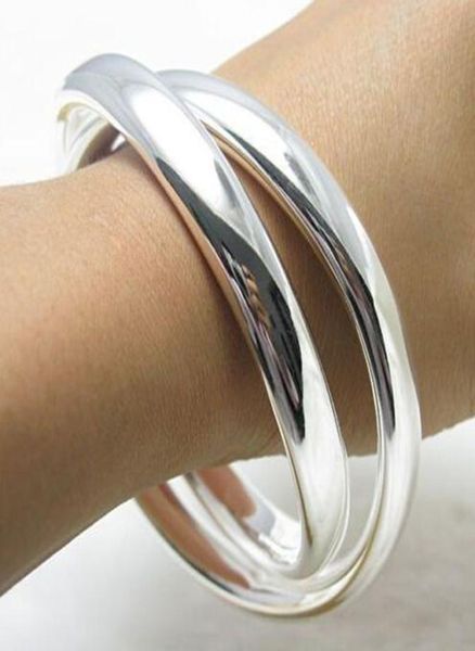 Einfacher schicker 925 Sterling Silver Manschette Armband Fashion Classic Bangles Schmuck für Frauen Mode Neue Mode offene Armbänder Armreifen 3372006