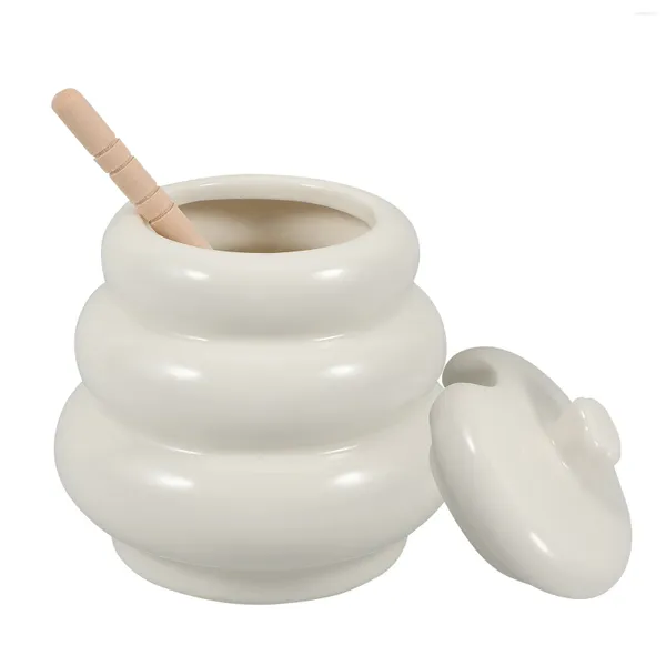 Geschirrsets 1 Set Porzellan Honig Jar Deckel Keramik Topf klein mit Holzdaucher
