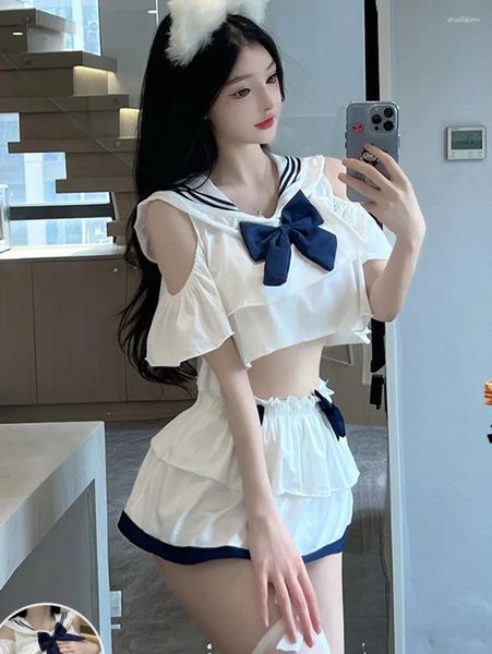 Abiti da lavoro Sweet Fashion Gonne coreane set maglietta con fiocco 2024 JK Gonna sexy Maid Uniforme Seductive Piccolo petto y7ey