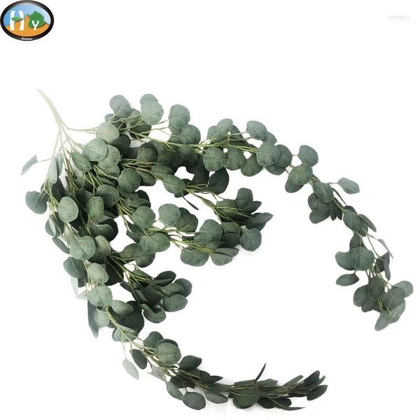 Flores decorativas Plantas artificiais Eucalyptus Garland Plástico de seda verde folhas verdes folhas caseiras decoração de casamento de parede