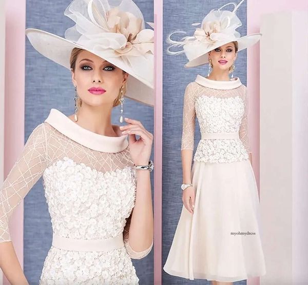 Elegante Mãe Pink Clea da Noiva Vestidos de Vestidos de chá Lace Plus Tamanho Vestido de convidado de casamento Uma linha Distras de noite Vestidos de noite 0431