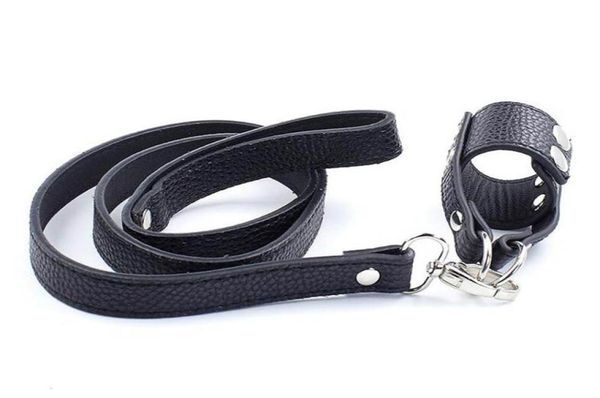 Capinho da maca de couro e brinquedos sexuais de bola com coleira dupla Oring Adicionar peso pênis de escravo adulto escroto pênis Bondage para CBT 3180654