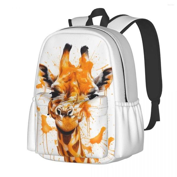 Mochilas de mochila girafa hiper artística desenho feminino Poliéster Mochilas Imprima sacos de ensino médio casuais