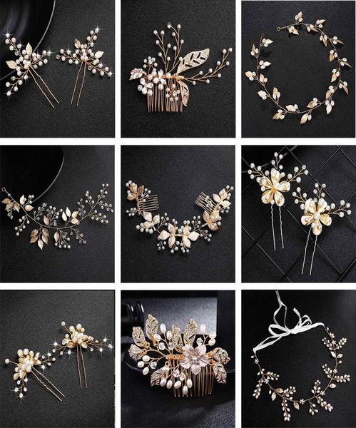 Qyy Fashion Pearls Oro Matrimonio Accessori per capelli Flowers Hair per capelli da sposa Pins Clip di perle per donne copricapi3009098