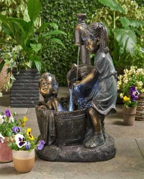 Decorações de jardim menino menina com vaga -lumes estátua resina jarra capricho pátio de cátio ao ar livre escultura à prova d'água2970936
