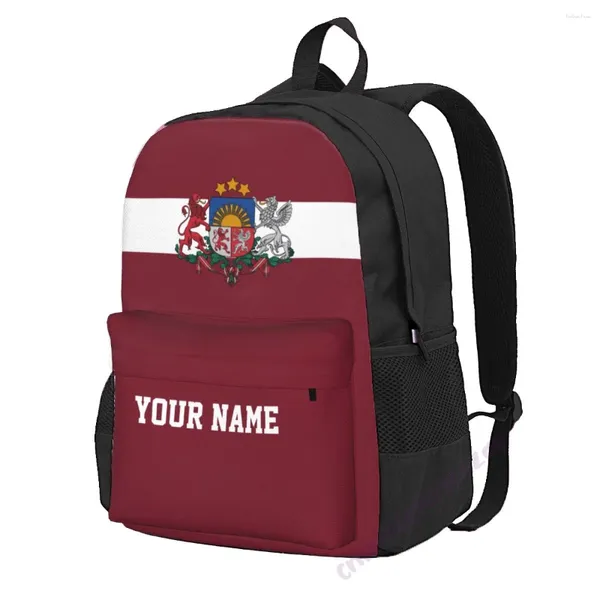 Backpack benutzerdefinierte Name Lettland Flagge Polyester für Männer Reisen Reisen Tasche Freizeitstudenten Wandercamping