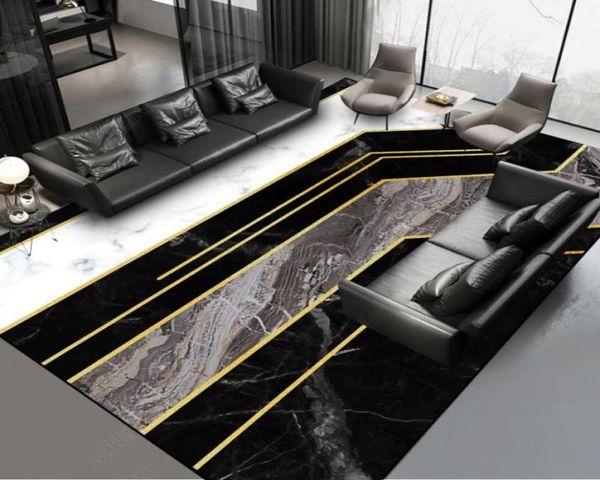 Preto branco cinza dourado padrão de mármore carpete personalizado feito 26m de largura tapete de impressão de luxo para sala de estar Mat 2009255555747