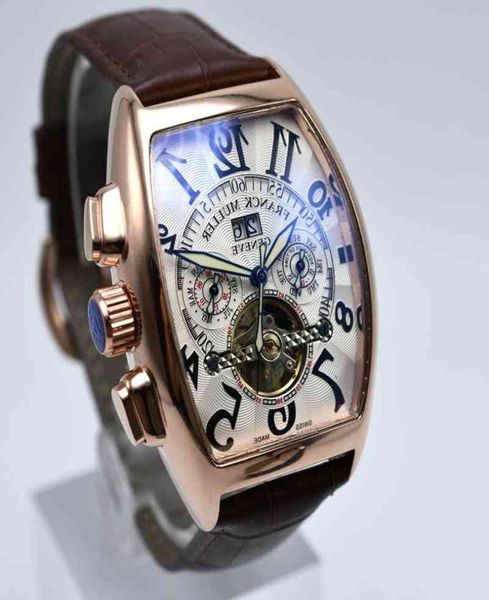 Geneva Luxus Leder Band Tourbillon Mechanical Men Watch Drop Day Date Skeleton Automatische Männer Uhren Geschenke4494497