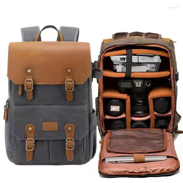 Рюкзак ретро многофункциональная кожаная сумка для камеры мужская дорожка на открытом воздухе
