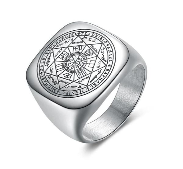 Solomon Rings for Men Silver Color Magic Runes in acciaio inossidabile SITTH AMULET MASCHI MASCHI96663985