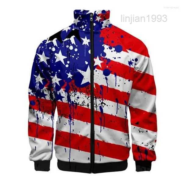 Herren Jacken USA Flaggen Amerikanische Stars und Streifen 3D -Standkragen Frauen Frauen Reißverschluss Jacke lässig Langarm Coat Mantel männlich