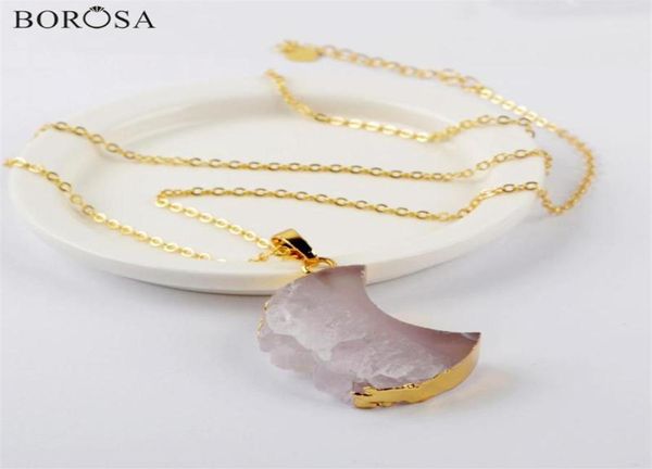 Borosa 5 10pcs Crescent Natural Agate Slice Necklace Gold Moon Druzy Crystal Necklace Dichiarazione Donne G1963N276I9465852