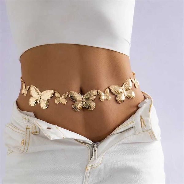 Cinture a catena della vita CW7W Personalità Big Butterfly Waist Chain for Women Girl Simple Punk Metal Catena della catena corporeo Accessori per la spiaggia D240430 D240430