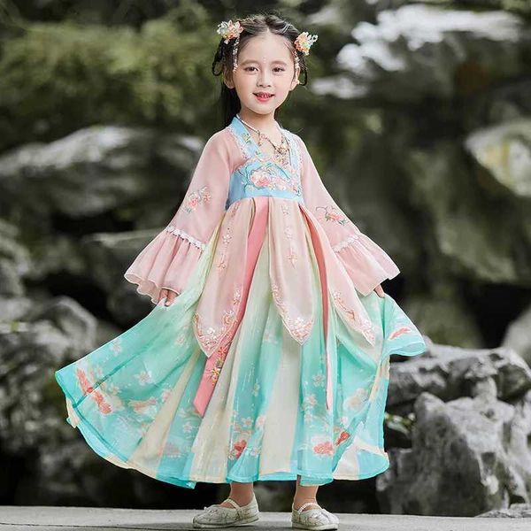 Roupas étnicas meninas hanfu verão hanfu roupas para crianças antigas roupas de meninas novas saia ru super fada de fada manga média