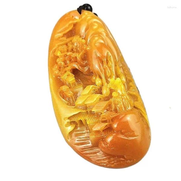 Dekorative Figuren antike Huanglong Jade Langlebigkeit Hill Steinschnitzfeld Huangshi Handstück Glück und Glücks Ornament Statue