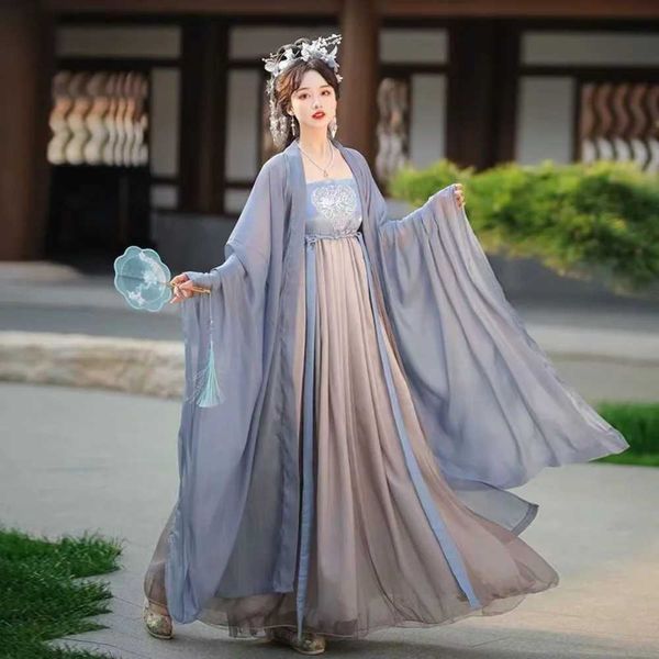 Roupas étnicas antigas femininas azul estrela céu quimono hanfu vestido tang bordado estilo chinês de camisa tradicional vestidos de saia de fantasia roupas de fantasia