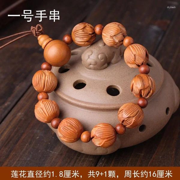 Link Armbänder Pfirsich Holz Lotus Blumenarmband Buddha Perlen Schmuck geschnitzte Werkzeuge Chinesischer Stil Klassischer Geschenke Paar