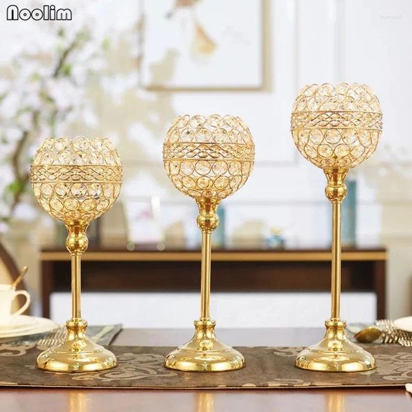 Titulares de velas Noolim Creative European Candlelight Dinner Props Crystal Candlestick Table Romantic Decoration Home Wedding Decor Solter