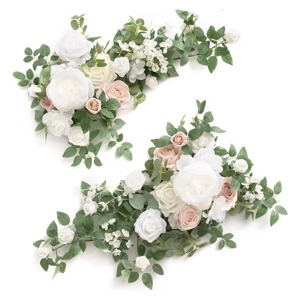 2pcs künstliche florale Swags Mittelstücke Hochzeit Blumengrün Arrangements für Tischauto Wandfensterbogen Hausgarten Dekor 240429