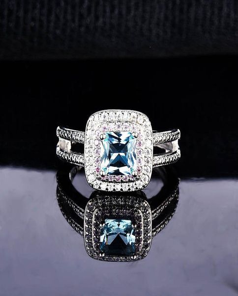 Neues Luxus Diamond Topaz Sea Blue Zirkon Ring Engagement Hochzeit Eröffnungsring3156095
