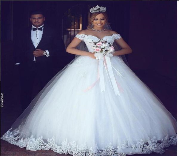 Ivorio Arabo Plus size abiti da sposa principessa aline al largo di abiti da sposa in pizzo in pizzo