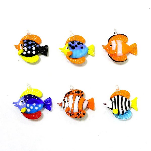 6 pezzi di pesce tropicale fatto a mano Mini figurine a pendente Acquario Acquario Decorazioni carini animali marini piccoli ornamenti di artigianato di statua 240429