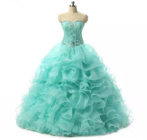 2018 Elegante Ballkleider Minze Blue Quinceanera Kleider mit Perlenkristallen Süße 16 Kleider 15 Jahre Promkleider Stock QS10284133946