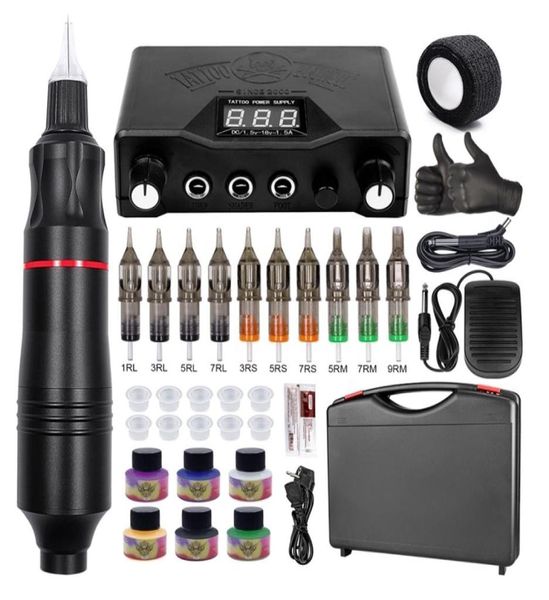 Professionelles Tattoo Machine Kit Komplett Rotary Stift Netzteil mit Tintenset für S 2207288672751