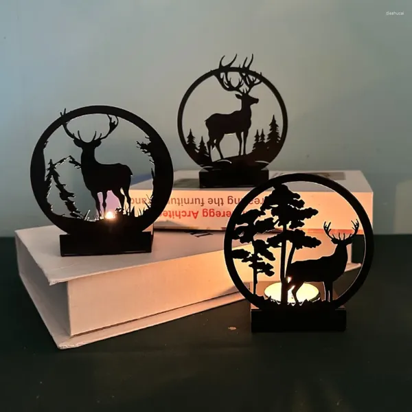 Titulares de vela Creative Instagram Metal Metal Black Iron Elk Ornamentos de velas castiça