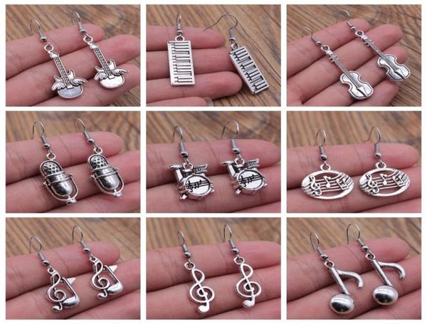 Charm Musical Jewelry Ohrringe Musical Note Mikrofon -Trommelgitarre Geige geformt Dangle Drop Ohrringe für Mädchen Frauen1150541